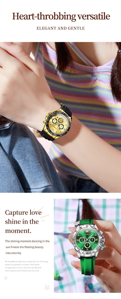OLEVS 5618 Women Watch HD Multi Functional Waterproof Luminous Chronograph Sports Silicone Strap Luxury Brand Quartz Women Watch