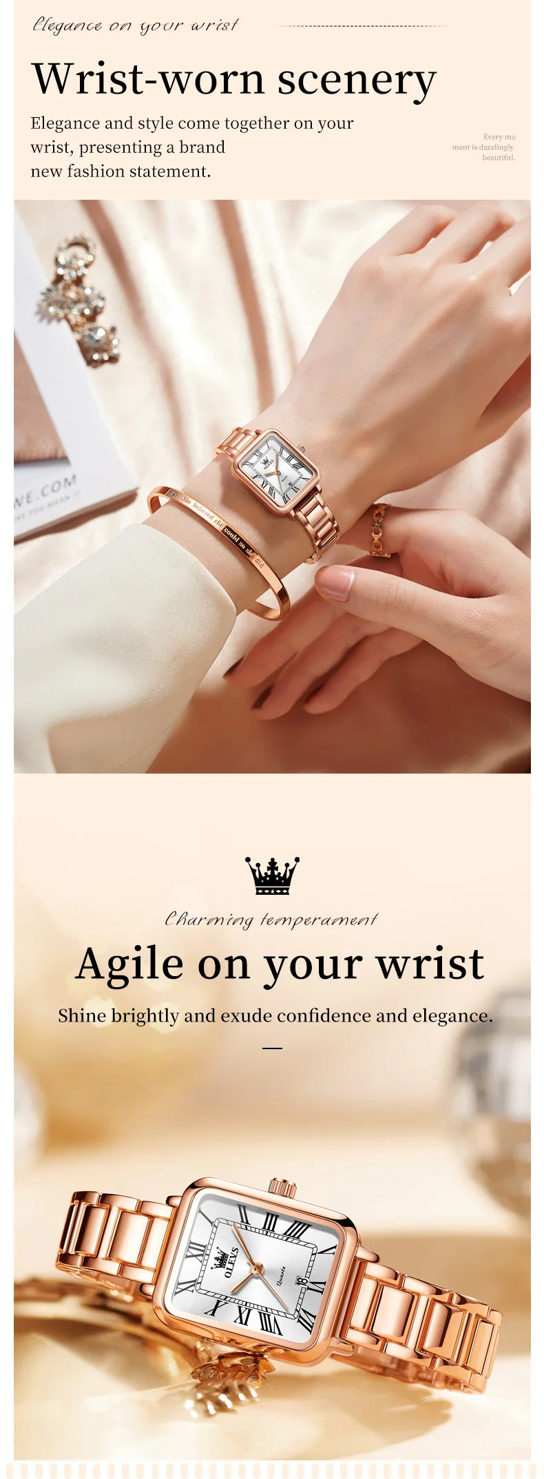 OLEVS 5641 Women Watch Fashion Simple Retro Square Roman Dial Date Waterproof Watch Elegant Luxury Rose Gold Quartz Women Watch