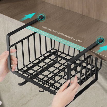 Kitchen Under Cabinet Basket Organizer Storage Hanger Cup Holder Closet Desk Hanging Rack for Kitchen Paper Towel with 4 hooks