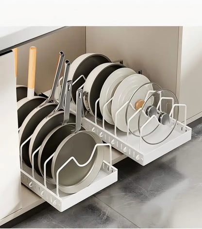 Kitchen Multifunctional Organizer - Pull-Out for Pots/Pans, Sliding Lid Holder, Spice Rack & Dish Drying Racks Drawer Organizer