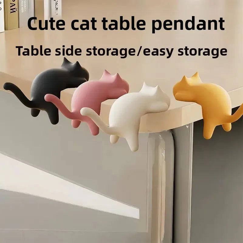 Fun Cat Design Key Hooks for Desk Table Edge Office Bag Storage Kawaii Home Decor Organizer Cute Space Saving Accessory