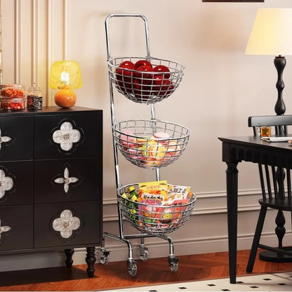 Fruit Vegetable Kitchen Organizer Cart Movable Layered Kitchen Storage Basket Wheels Modern Corner Organizers Rack Home Items