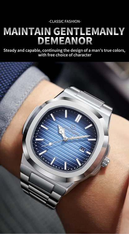 2026 New Luxury Military Man Watch Square Waterproof Luminous Date Week Men Watch Stainless Steel Quartz Men's Watches Reloj+box