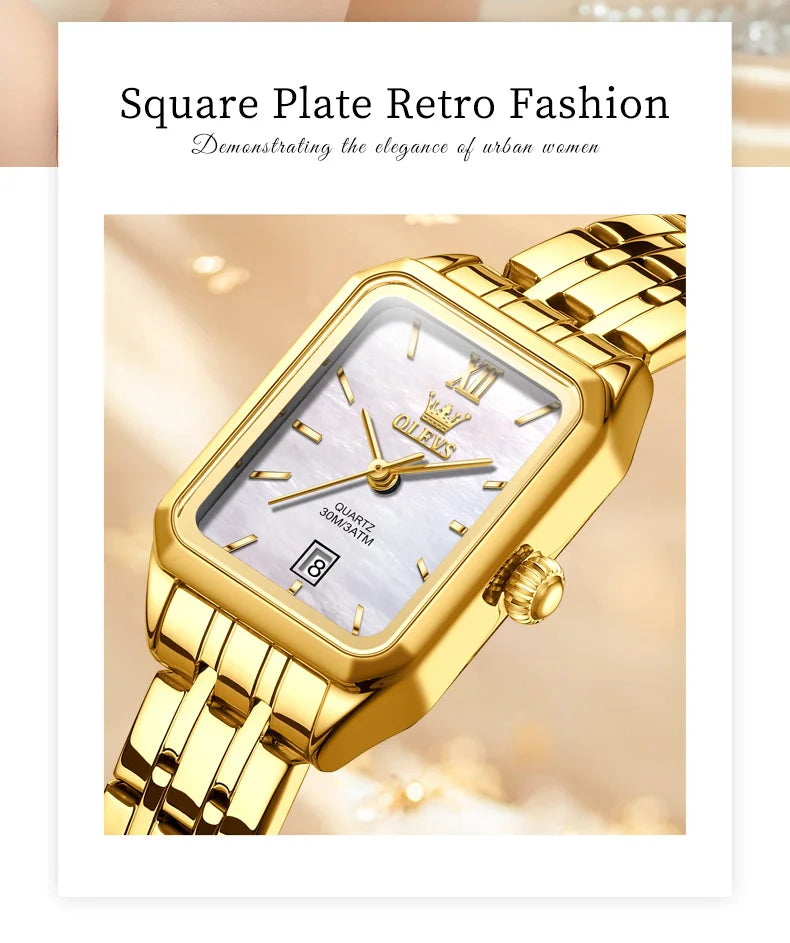 OLEVS 5616 Women Watch Luxury Brand Quartz Watch Elegance Original Square Dial Gold Women Watch Waterproof Luminous Watch
