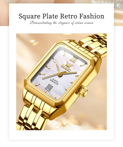 OLEVS 5616 Women Watch Luxury Brand Quartz Watch Elegance Original Square Dial Gold Women Watch Waterproof Luminous Watch
