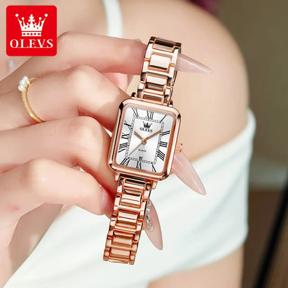 OLEVS 5641 Women Watch Fashion Simple Retro Square Roman Dial Date Waterproof Watch Elegant Luxury Rose Gold Quartz Women Watch