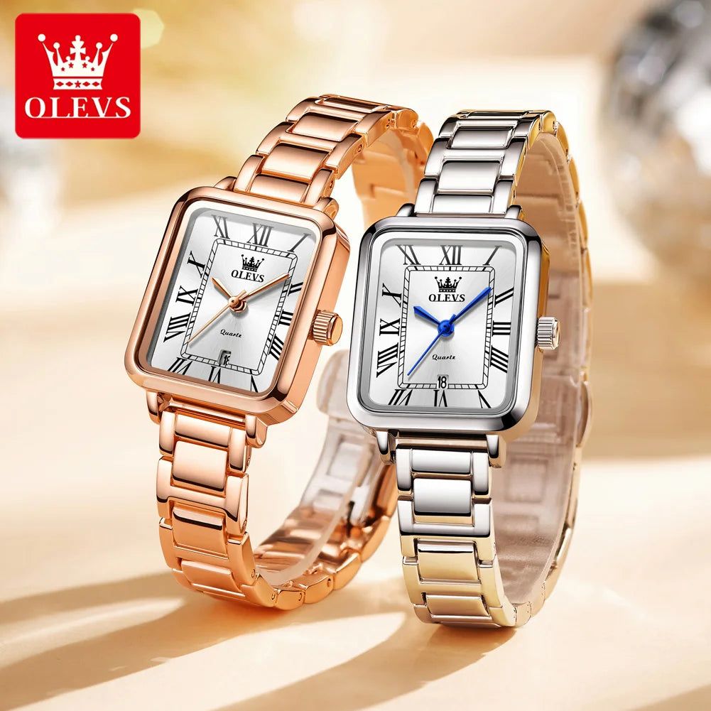 OLEVS 5641 Women Watch Fashion Simple Retro Square Roman Dial Date Waterproof Watch Elegant Luxury Rose Gold Quartz Women Watch