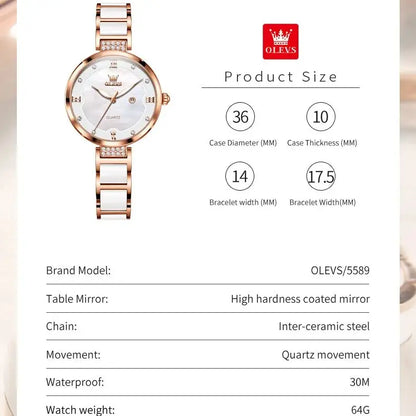 OLEVS 5589 Top Luxury Diamond Quartz Women Watch Fashion Elegant Rose Gold Waterproof Women Watch Brand Bracelet Set Reloj Mujer