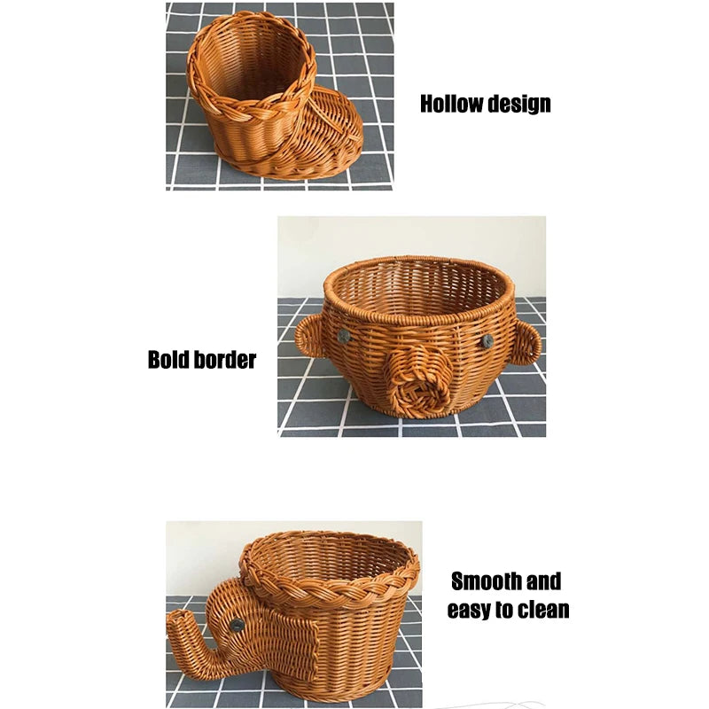 Rattan Woven Fruit Basket Cute Shape Fruit Bowls Tray Vegetable Snack Basket Novelty Animal Shaped Home Decor Organizer Handmade