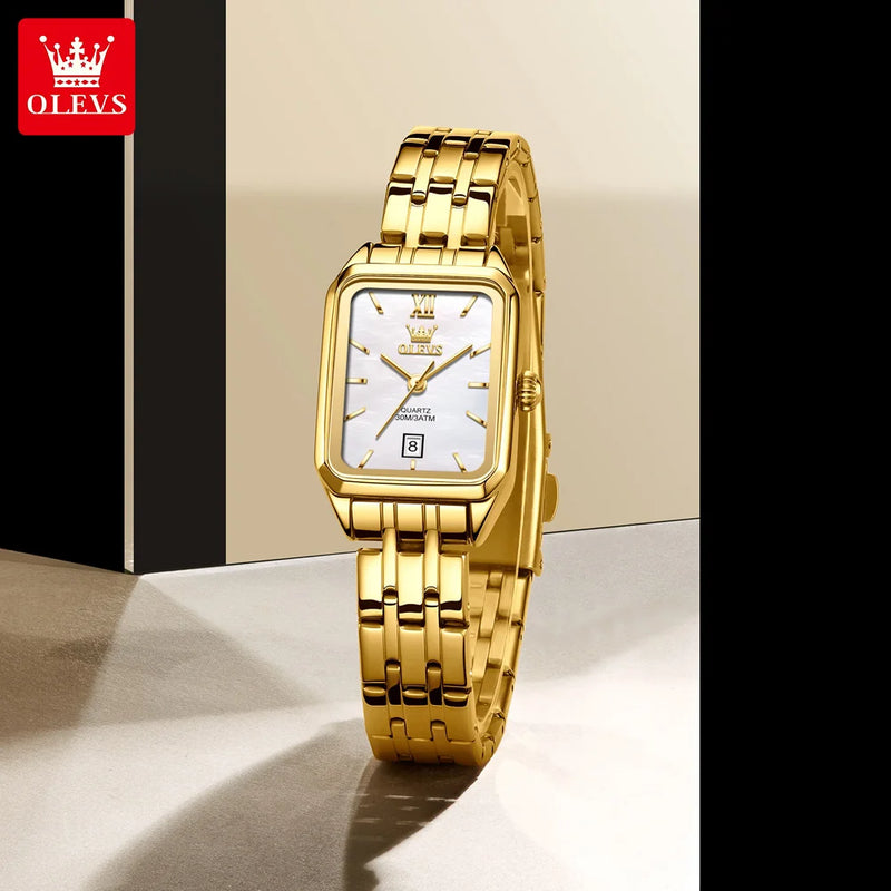OLEVS 5616 Women Watch Luxury Brand Quartz Watch Elegance Original Square Dial Gold Women Watch Waterproof Luminous Watch detail view