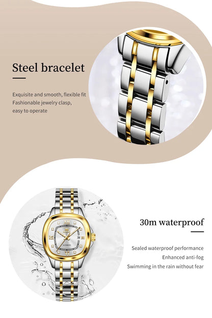 OLEVS 9810 Women Watch Automatic Mechanical Watch Simple Roman Scale Square Diamond Women Watch Waterproof Calendar Dress Watch