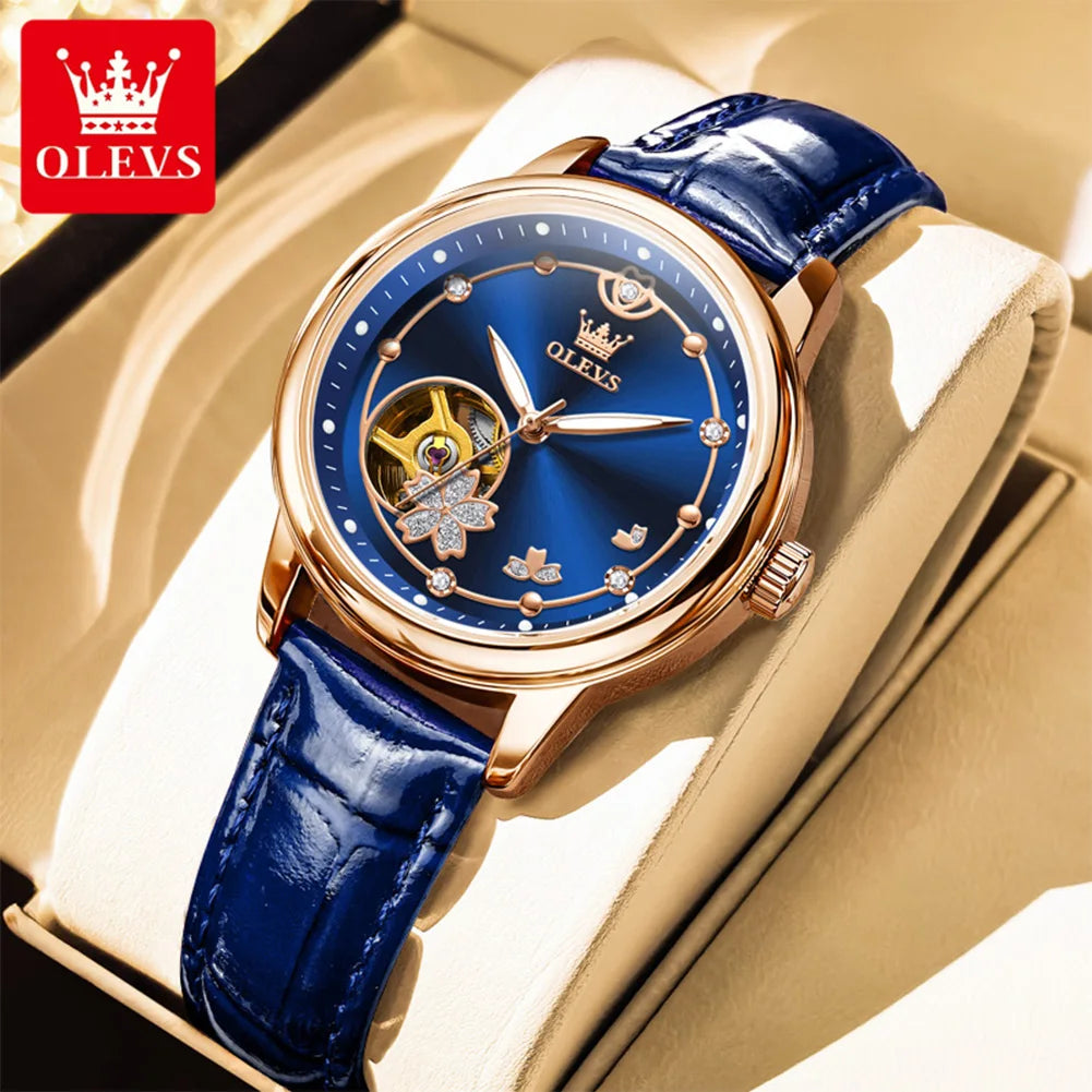OLEVS 6732 Women Watch Top Luxury Brand All Automatic Mechanical Watch Hollow Diamond Exquisite Dial Dress Bracelet Women Watch