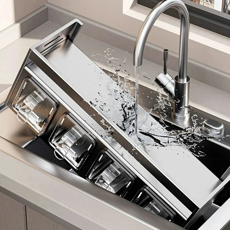 Kitchen wall storage organizer with sturdy stainless steel frame, wall mounted for spice box, jar and daily kitchen storage detail view