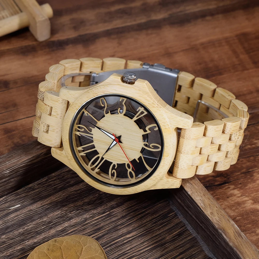 Wooden Watches for Men Handmade  Engraved Wood Watch Analog Quartz Men's Wooden Watch