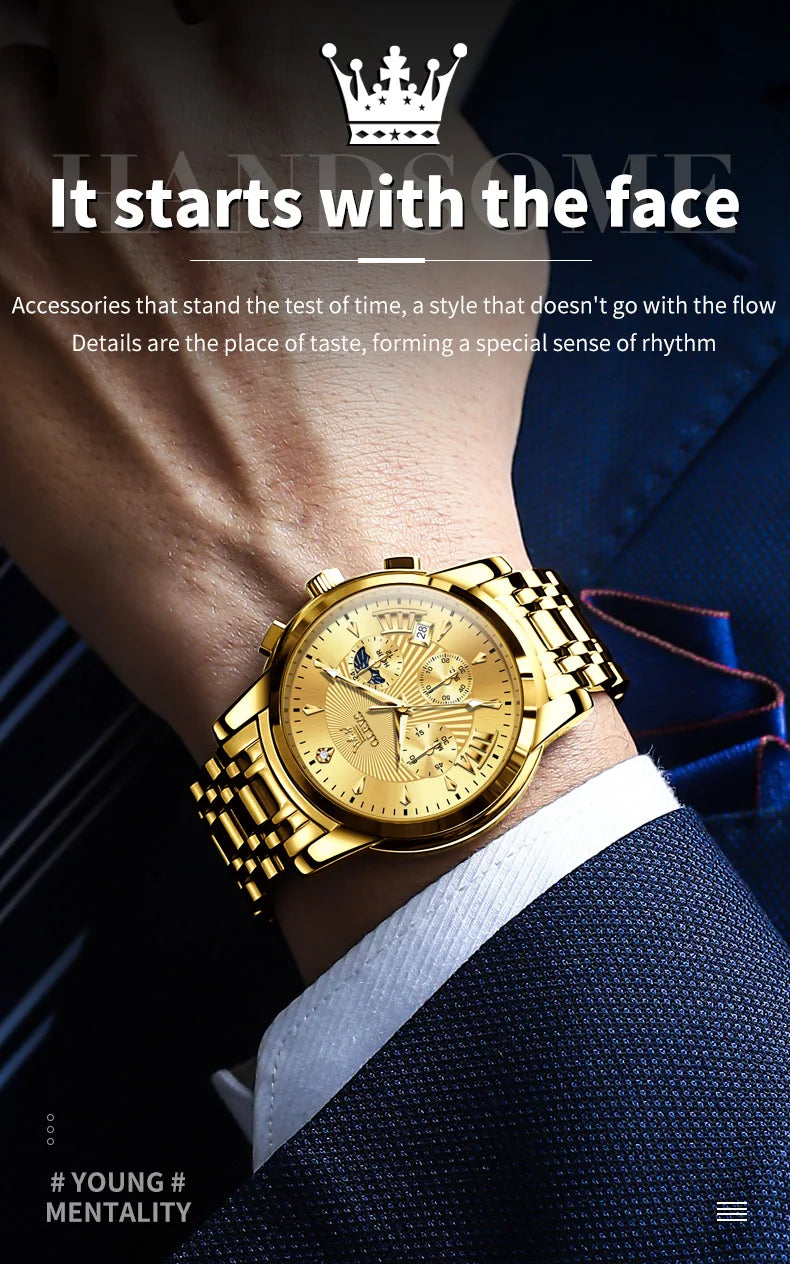 OLEVS 2892 Men Watch Original Quartz Watch Luxury Brand Waterproof Luminous Chronograph Classic Business Moon Phase Men Watch