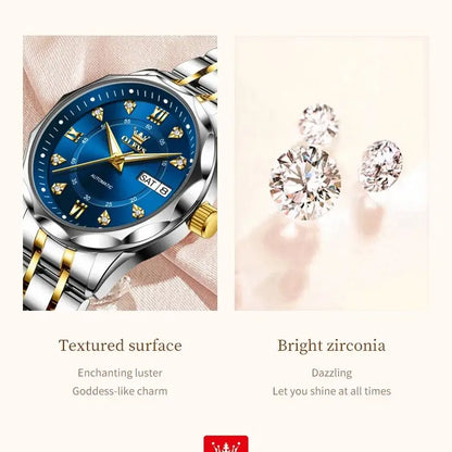 OLEVS 6727 Luxury Women Watch Brand Original All Automatic Mechanical Watch Roman Diamond Double Calendar Waterproof Women Watch