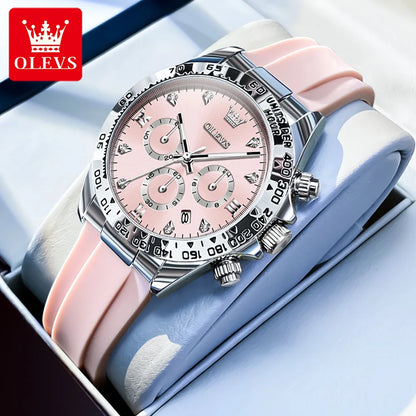 OLEVS 5618 Women Watch HD Multi Functional Waterproof Luminous Chronograph Sports Silicone Strap Luxury Brand Quartz Women Watch