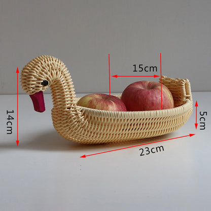 Rattan Woven Fruit Basket Cute Shape Fruit Bowls Tray Vegetable Snack Basket Novelty Animal Shaped Home Decor Organizer Handmade
