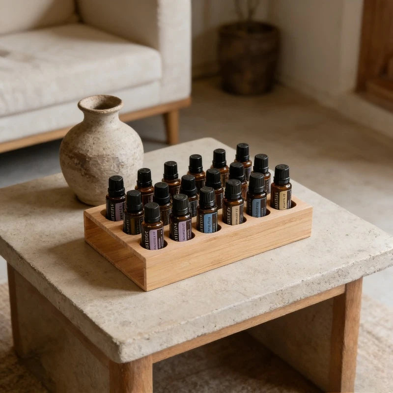 Pine Wood Essential Oil Storage Box, 24 Holes Roller Bottle Display Stand, Home Decor Organizer
