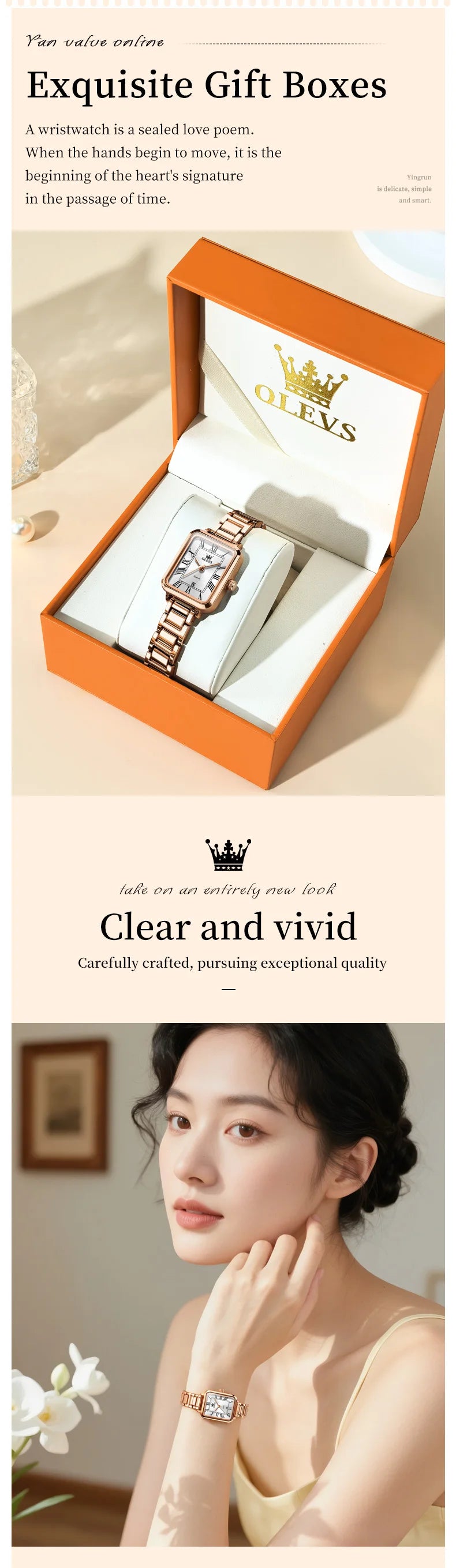 OLEVS 5641 Women Watch Fashion Simple Retro Square Roman Dial Date Waterproof Watch Elegant Luxury Rose Gold Quartz Women Watch