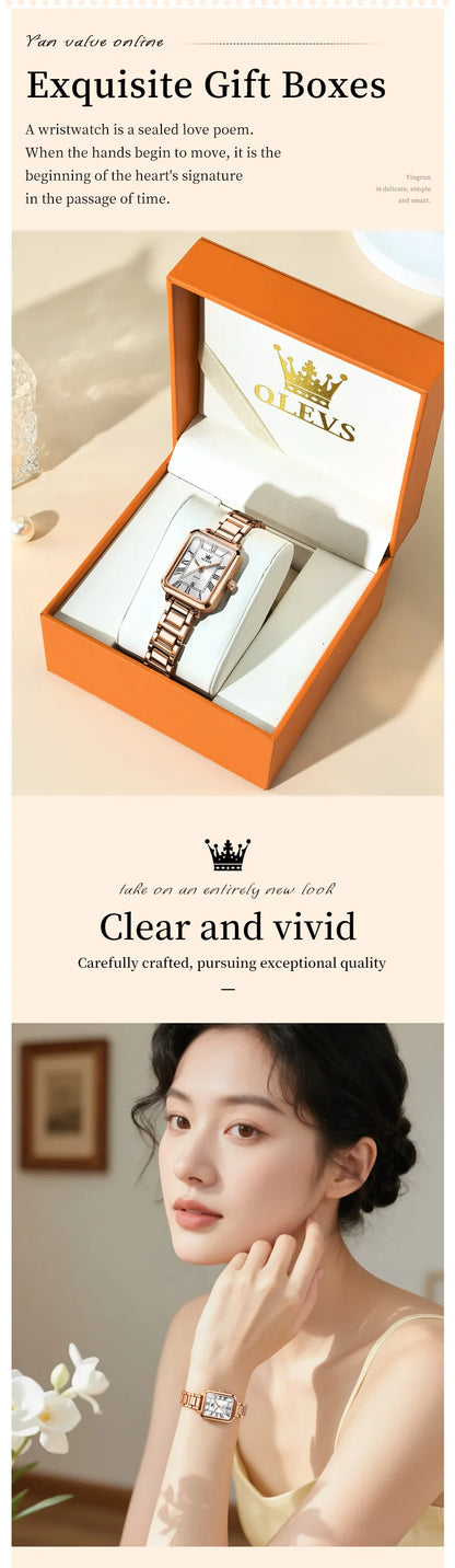 OLEVS 5641 Women Watch Fashion Simple Retro Square Roman Dial Date Waterproof Watch Elegant Luxury Rose Gold Quartz Women Watch