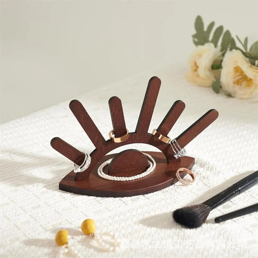 Creative Wooden Ring Holder Eye Shape Ring Display Rack With 6 Ring Posts Jewelry Display Stand Home Decor Organizer