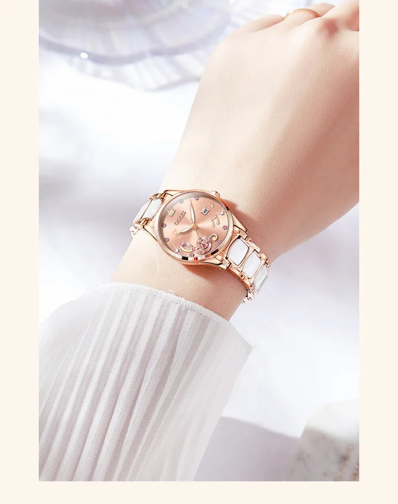 OLEVS 3605 Women Watch Top Brand High Quality Quartz Watch Exquisite Diamond Note Waterproof Dial Dress Ceramic Women Watch