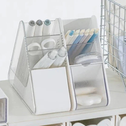 Multi-Compartment Clear Slots Organizer for Home Office, School Study Desk Use, Keeping Writing Instruments Neatly Arranged