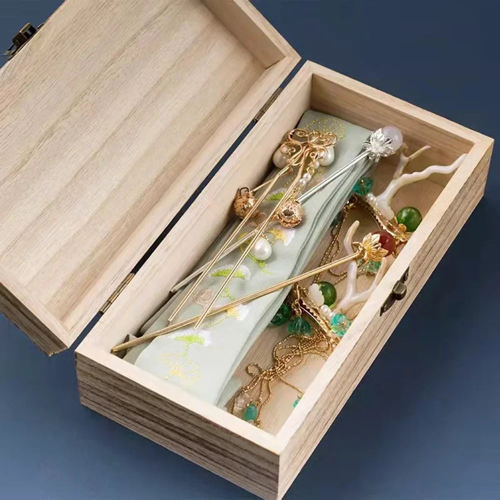 Antique Style Wooden Carbonization Gift Box Rectangular Burnt Wood Hairpin Storage Home Decor Organizer for Jewelry Keepsakes