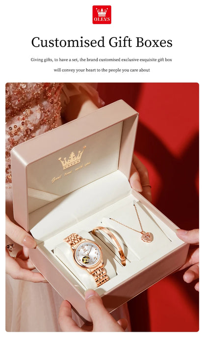 OLEVS 6732 Women Watch Top Luxury Brand All Automatic Mechanical Watch Hollow Diamond Exquisite Dial Dress Bracelet Women Watch