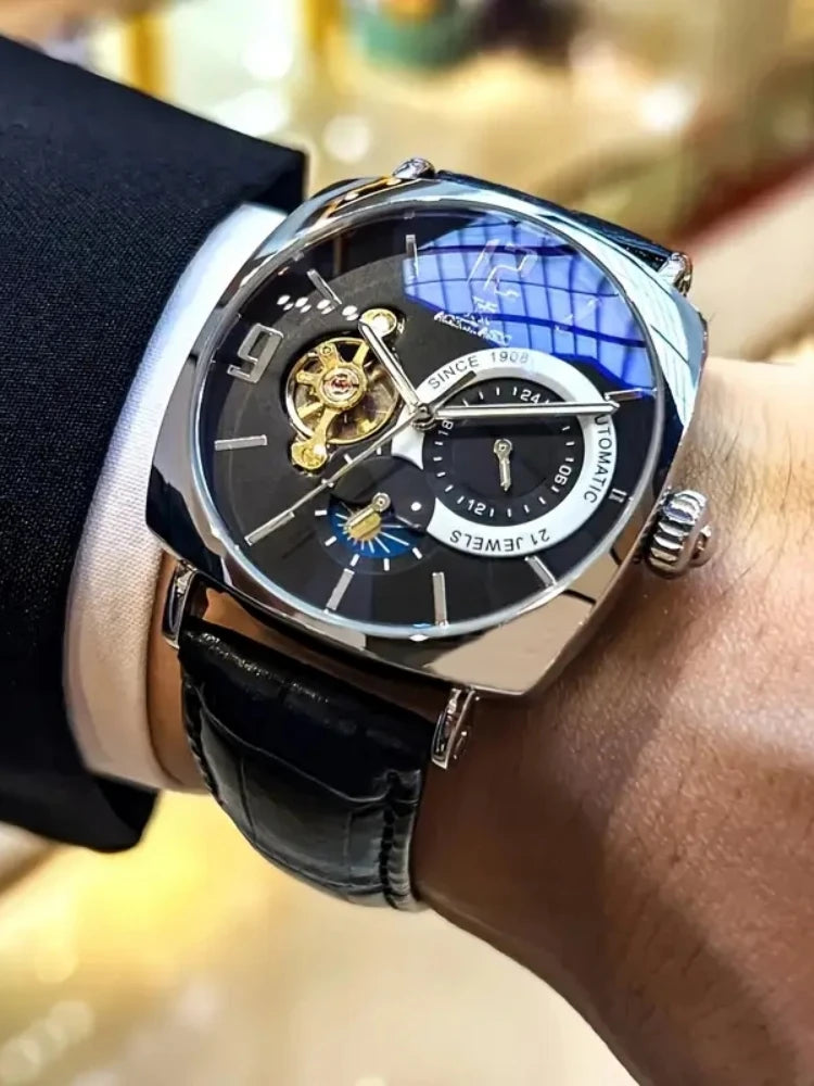 [Fashionable Men's Mechanical Watch] a Stylish and Versatile High-Value Vintage Mechanical Watch Featuring a Skeleton Dial, Hollow Design, and Alloy Case - an Elegant Men's Watch Suitable for Both Business and Casual Wear.