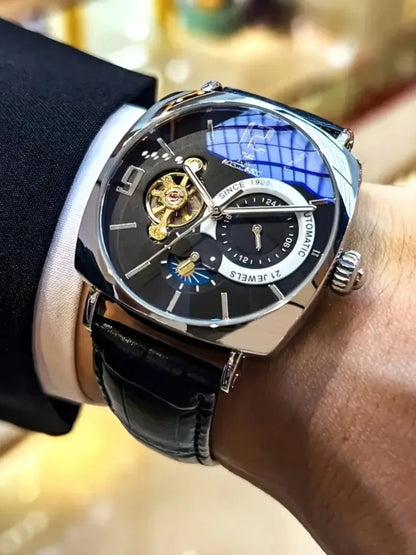 [Fashionable Men's Mechanical Watch] a Stylish and Versatile High-Value Vintage Mechanical Watch Featuring a Skeleton Dial, Hollow Design, and Alloy Case - an Elegant Men's Watch Suitable for Both Business and Casual Wear.