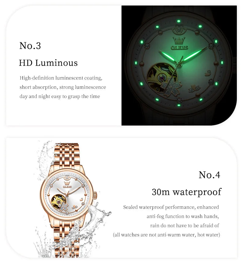 OLEVS 6732 Women Watch Top Luxury Brand All Automatic Mechanical Watch Hollow Diamond Exquisite Dial Dress Bracelet Women Watch