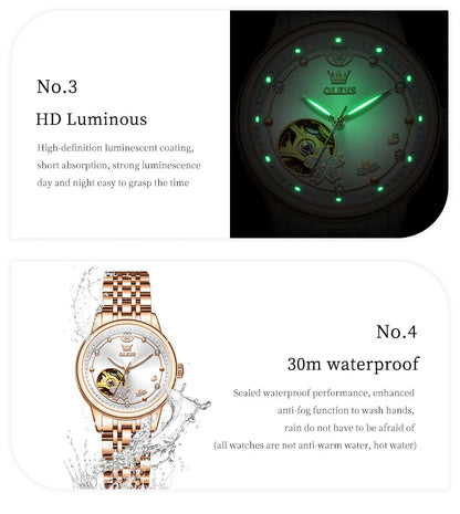 OLEVS 6732 Women Watch Top Luxury Brand All Automatic Mechanical Watch Hollow Diamond Exquisite Dial Dress Bracelet Women Watch
