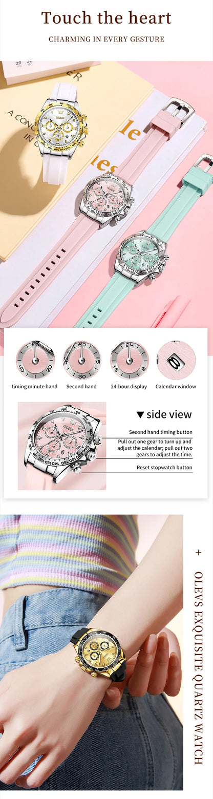 OLEVS 5618 Women Watch HD Multi Functional Waterproof Luminous Chronograph Sports Silicone Strap Luxury Brand Quartz Women Watch