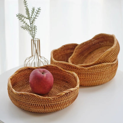 Round Rattan Storage Baskets Set Handwoven Wicker Organizer for Home Decor Kitchen Bathroom Bedroom Decorative Storage Bins