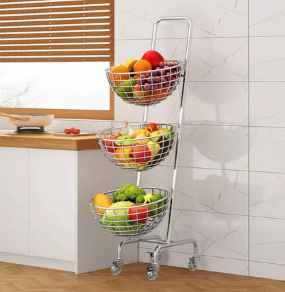 Fruit Vegetable Kitchen Organizer Cart Movable Layered Kitchen Storage Basket Wheels Modern Corner Organizers Rack Home Items