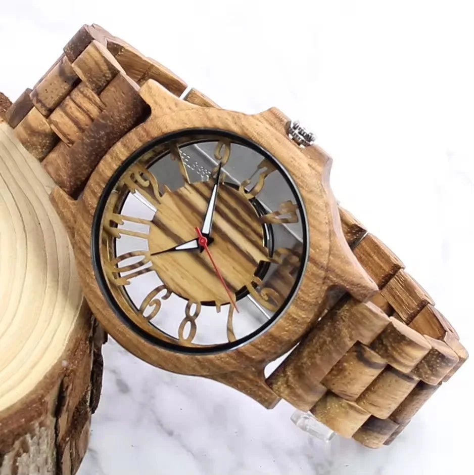 Wooden Watches for Men Handmade  Engraved Wood Watch Analog Quartz Men's Wooden Watch