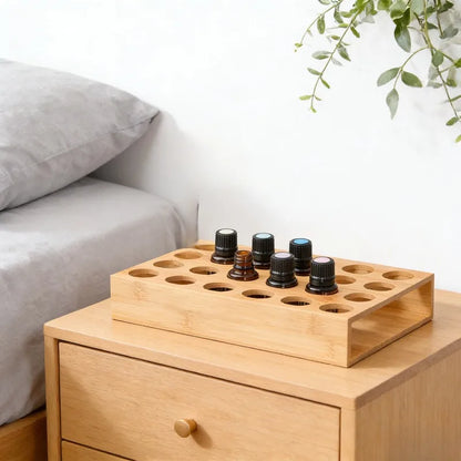 Pine Wood Essential Oil Storage Box, 24 Holes Roller Bottle Display Stand, Home Decor Organizer