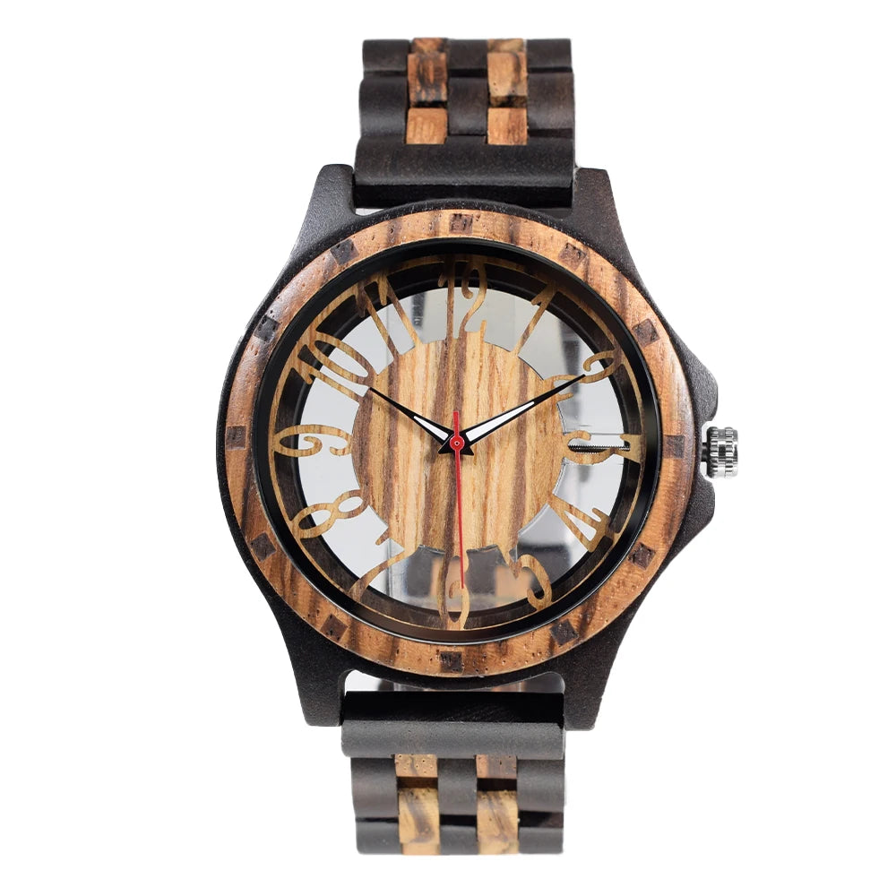 Wooden Watches for Men Handmade  Engraved Wood Watch Analog Quartz Men's Wooden Watch