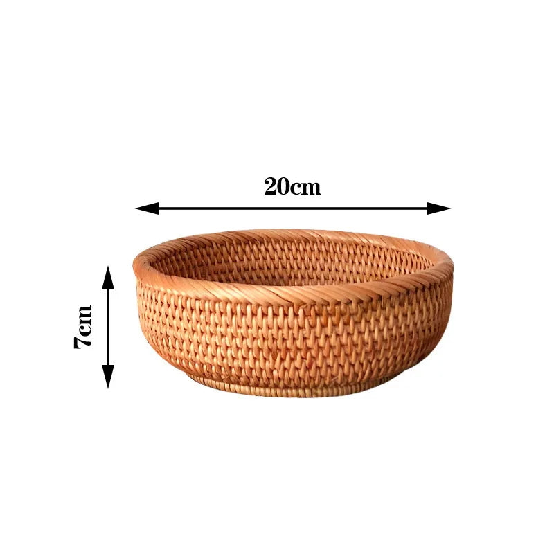 Round Rattan Storage Baskets Set Handwoven Wicker Organizer for Home Decor Kitchen Bathroom Bedroom Decorative Storage Bins