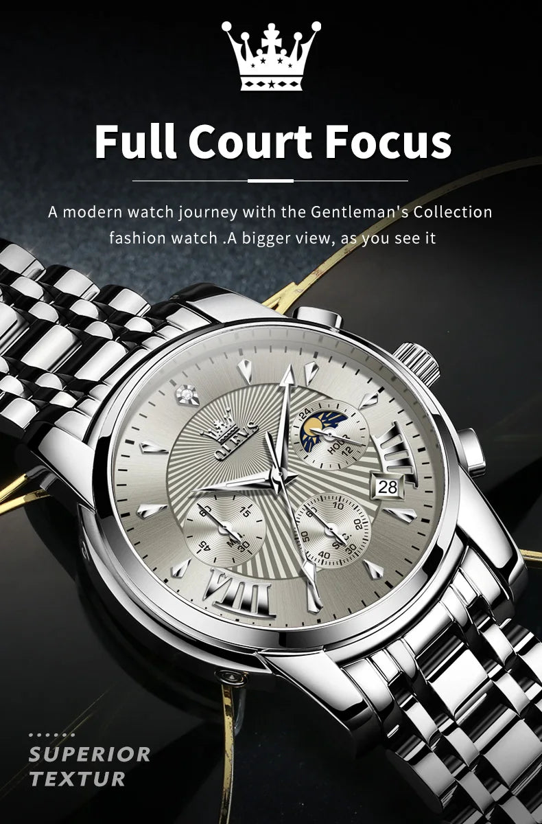 OLEVS 2892 Men Watch Original Quartz Watch Luxury Brand Waterproof Luminous Chronograph Classic Business Moon Phase Men Watch