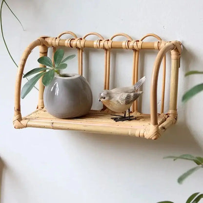 Rattan Wall Shelves Home Organizer Kitchen Storage Living Room Home Decor Small Bookshelf Nordic Log Style Storage Rack