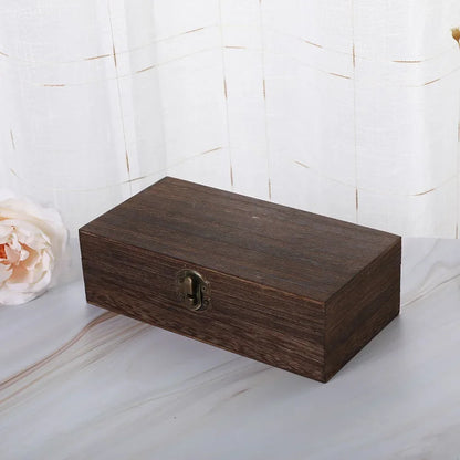 Antique Style Wooden Carbonization Gift Box Rectangular Burnt Wood Hairpin Storage Home Decor Organizer for Jewelry Keepsakes