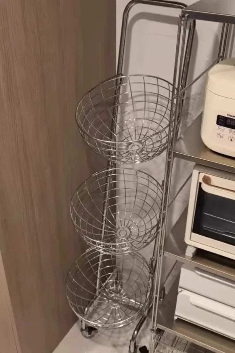 Fruit Vegetable Kitchen Organizer Cart Movable Layered Kitchen Storage Basket Wheels Modern Corner Organizers Rack Home Items