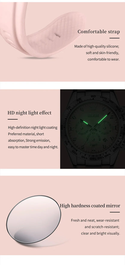 OLEVS 5618 Women Watch HD Multi Functional Waterproof Luminous Chronograph Sports Silicone Strap Luxury Brand Quartz Women Watch