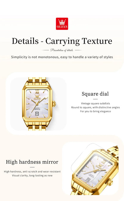 OLEVS 5616 Women Watch Luxury Brand Quartz Watch Elegance Original Square Dial Gold Women Watch Waterproof Luminous Watch