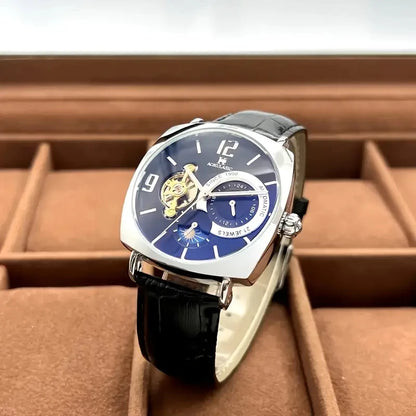 [Fashionable Men's Mechanical Watch] a Stylish and Versatile High-Value Vintage Mechanical Watch Featuring a Skeleton Dial, Hollow Design, and Alloy Case - an Elegant Men's Watch Suitable for Both Business and Casual Wear.