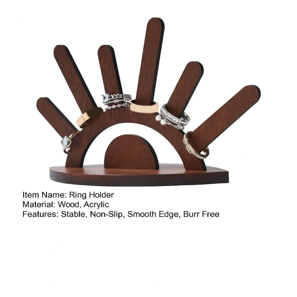 Creative Wooden Ring Holder Eye Shape Ring Display Rack With 6 Ring Posts Jewelry Display Stand Home Decor Organizer