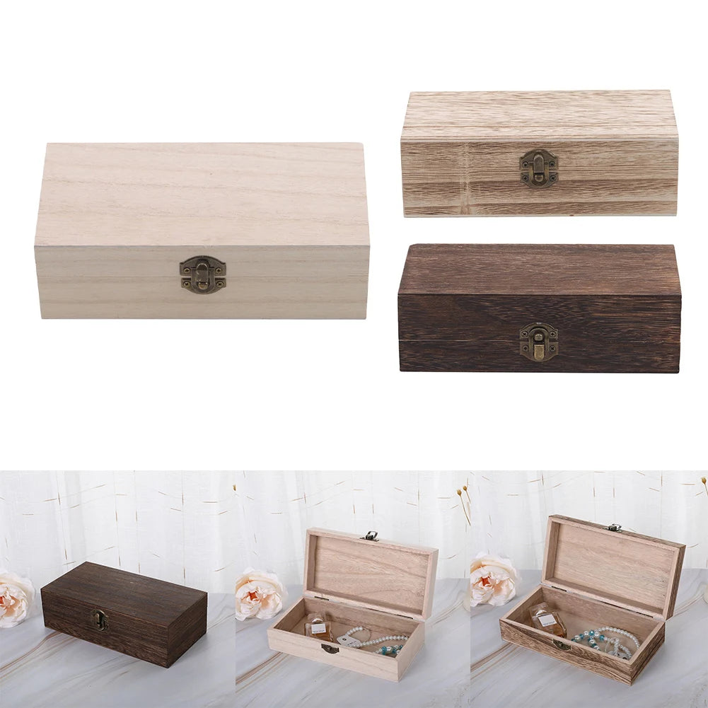 Antique Style Wooden Carbonization Gift Box Rectangular Burnt Wood Hairpin Storage Home Decor Organizer for Jewelry Keepsakes